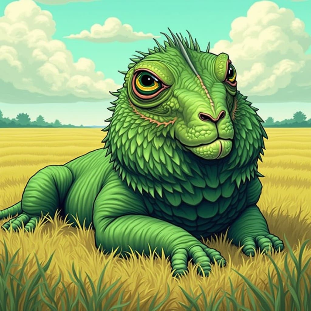 Black Lizards in Misty Landscape: Digital Painting