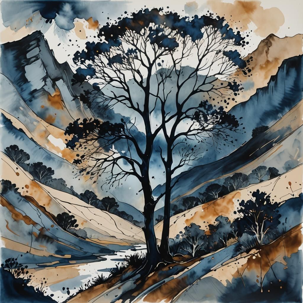 Abstract Expressionist Tree Swaying in the Wind