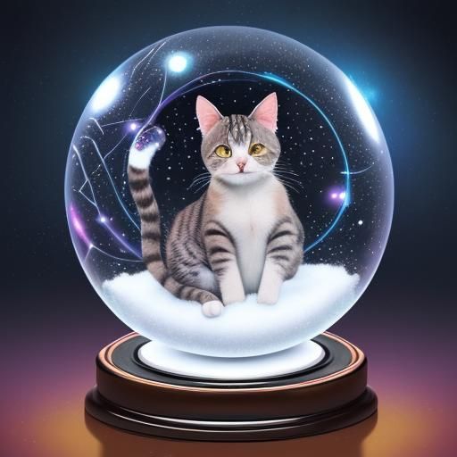 Cat Snow Globe in Astral Cosmic Style