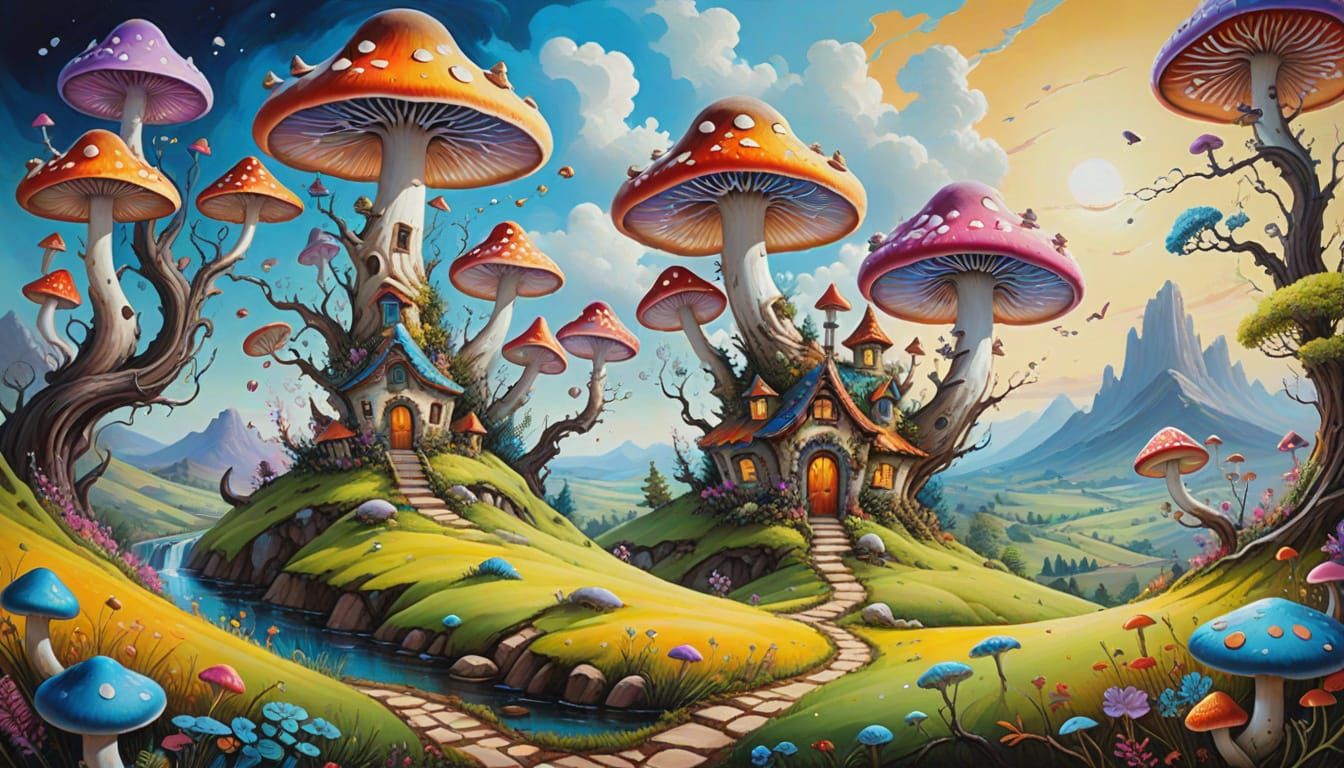 Wonderland Dreamscape in Vibrant Oil Painting Style