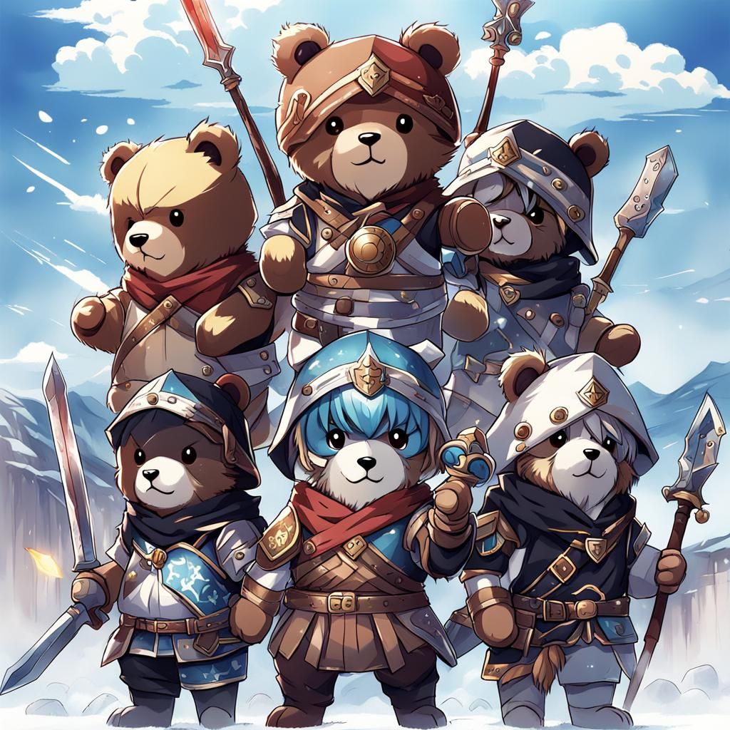 Cute Teddy Bear Warriors in Anime Style