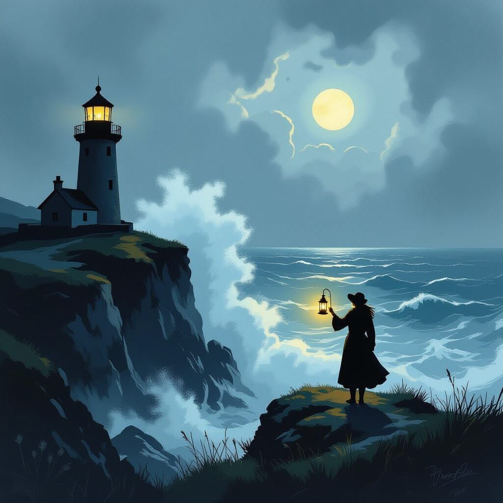 Lighthouse Keeper's Hope in Stormy Seas