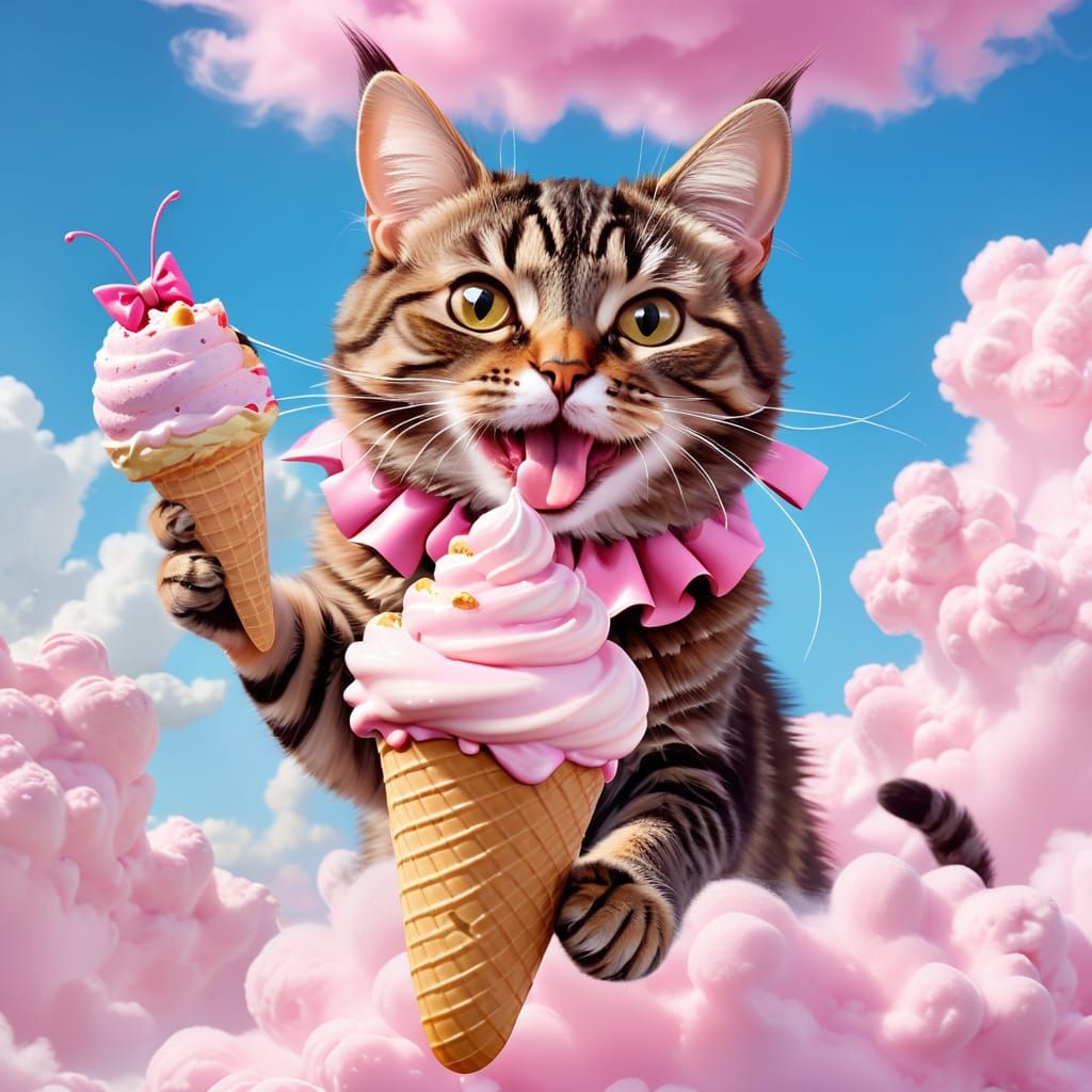 Floating Tabby Cat Enjoys Dreamy Banana Split
