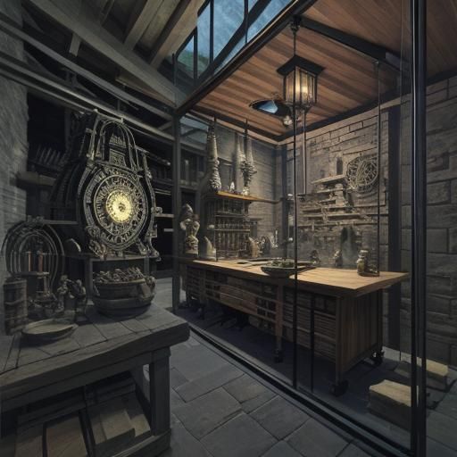Complex Mechanical Contraption of Stone, Steel and Wood