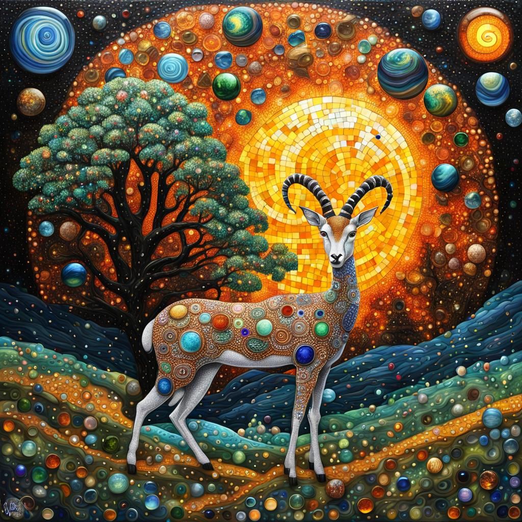 Gazelle landscape in molten glass