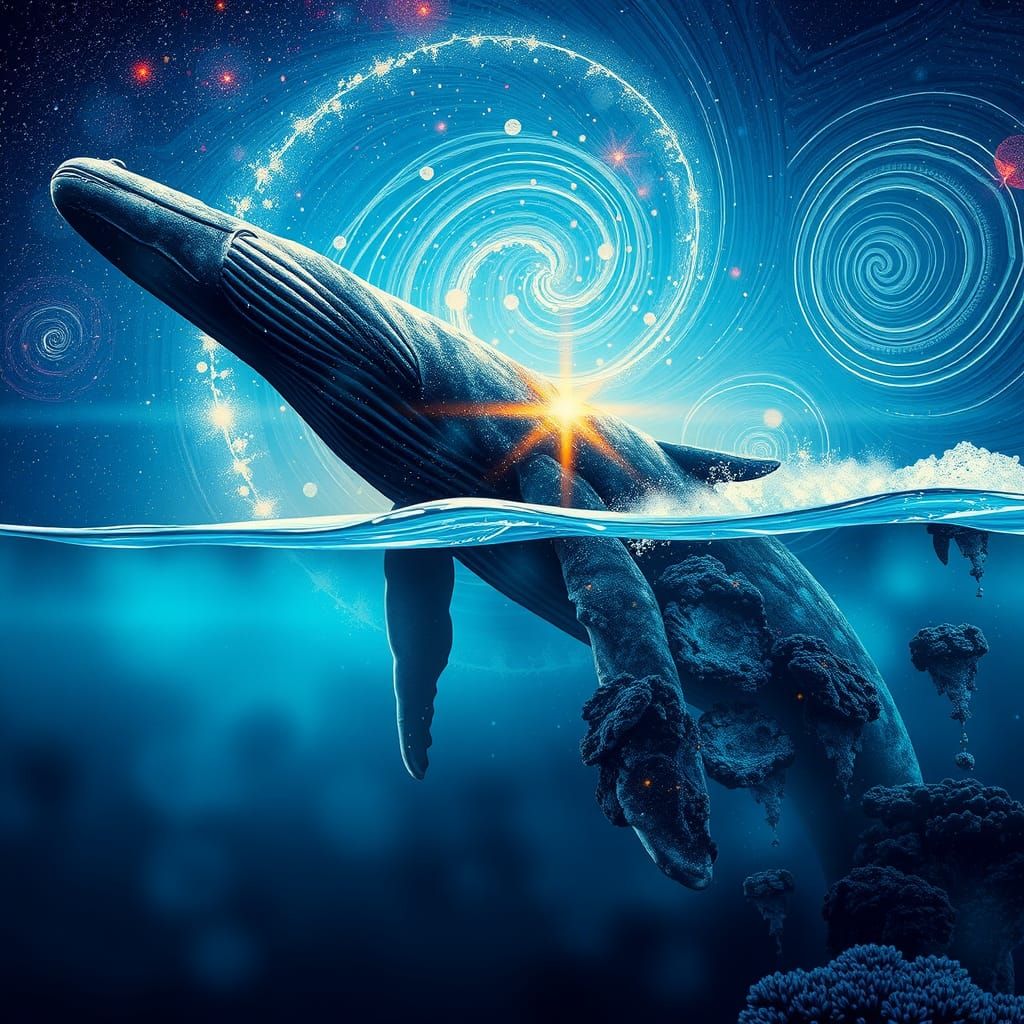 Cosmic Whale Breaching: A Double Exposure Dreamscape