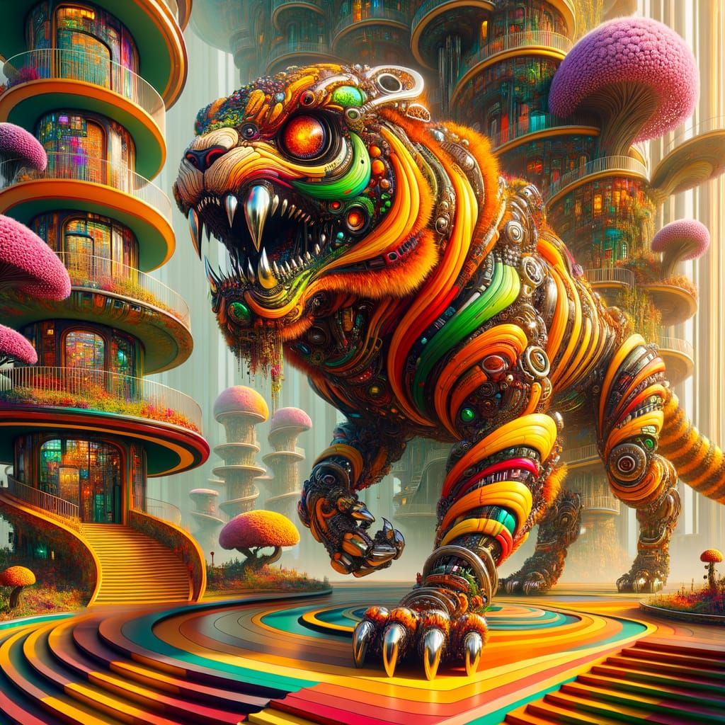 Hybrid Warlord Creature in Alien Forest with Sentient House