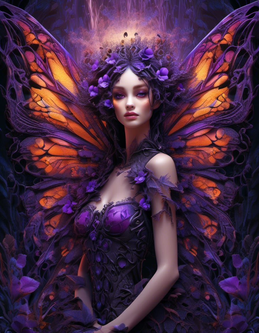 Whimsical Dark Fairy with Purple Wings