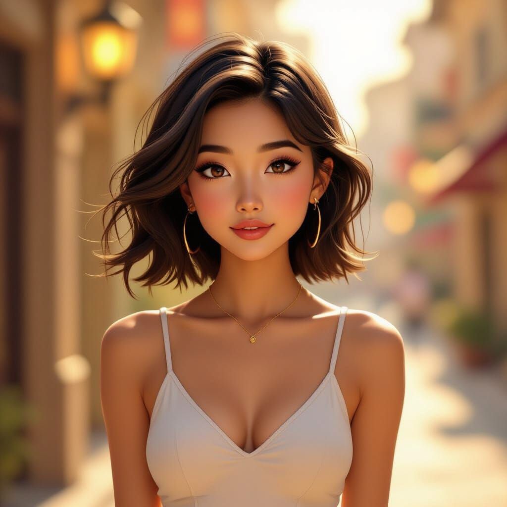 Successful Young Asian Woman in Golden Hour Light