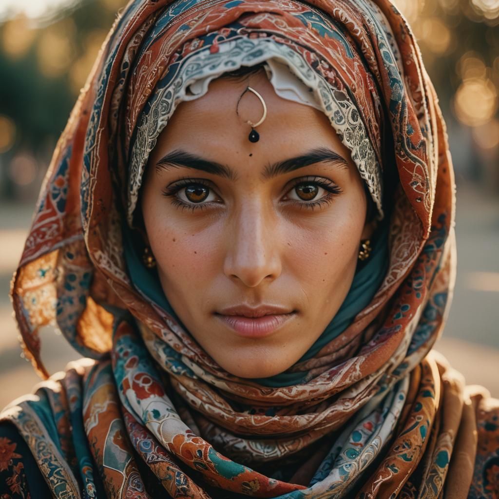 Afghan Woman Portrait with Golden Hour Lighting