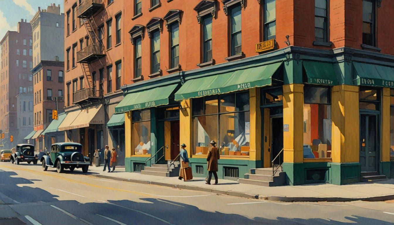 Edward Hopper-Inspired Cityscape at Night