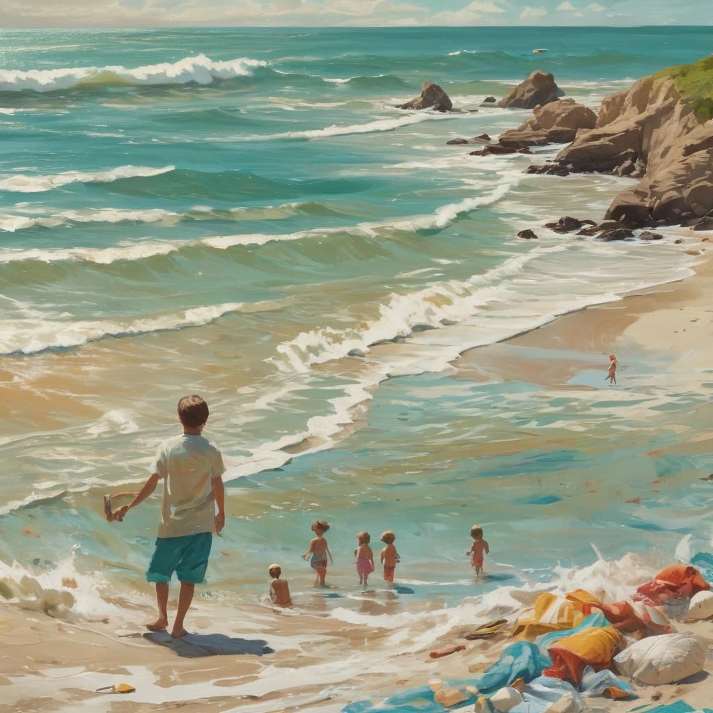 Impressionist Masterpiece of Beachside Family Fun