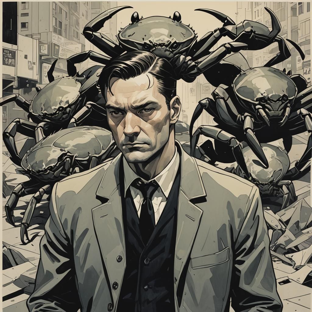 Sinister Crab in Noir Comic Expressionism