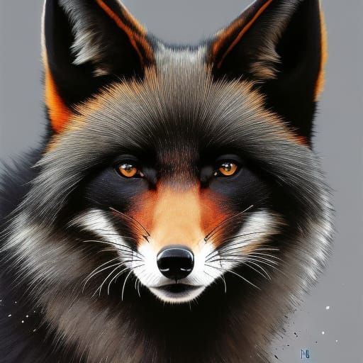 Black Fox Portrait with Intricate Details