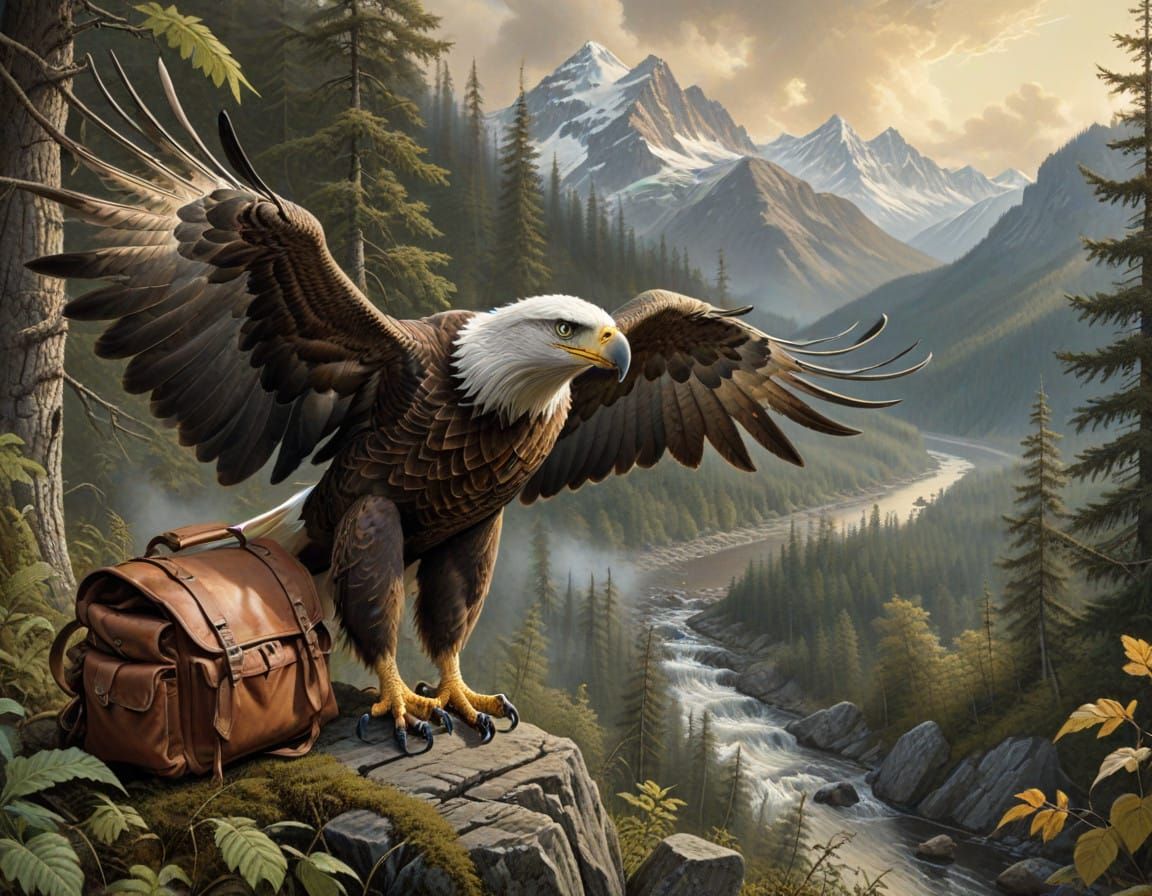 Majestic Eagle in Pursuit of Hiker's Lunch, Inspired by Wild...