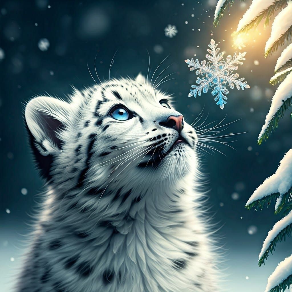 Snow Leopard and snowflakes