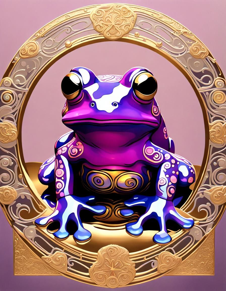 Pink Frog in Art Nouveau Style with Gold Accents