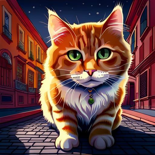 Detailed Tabby Cat Near a House, Polychromatic