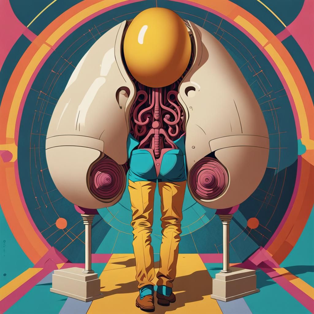 Surreal Figure in Pop Art Style with Triadic Colors