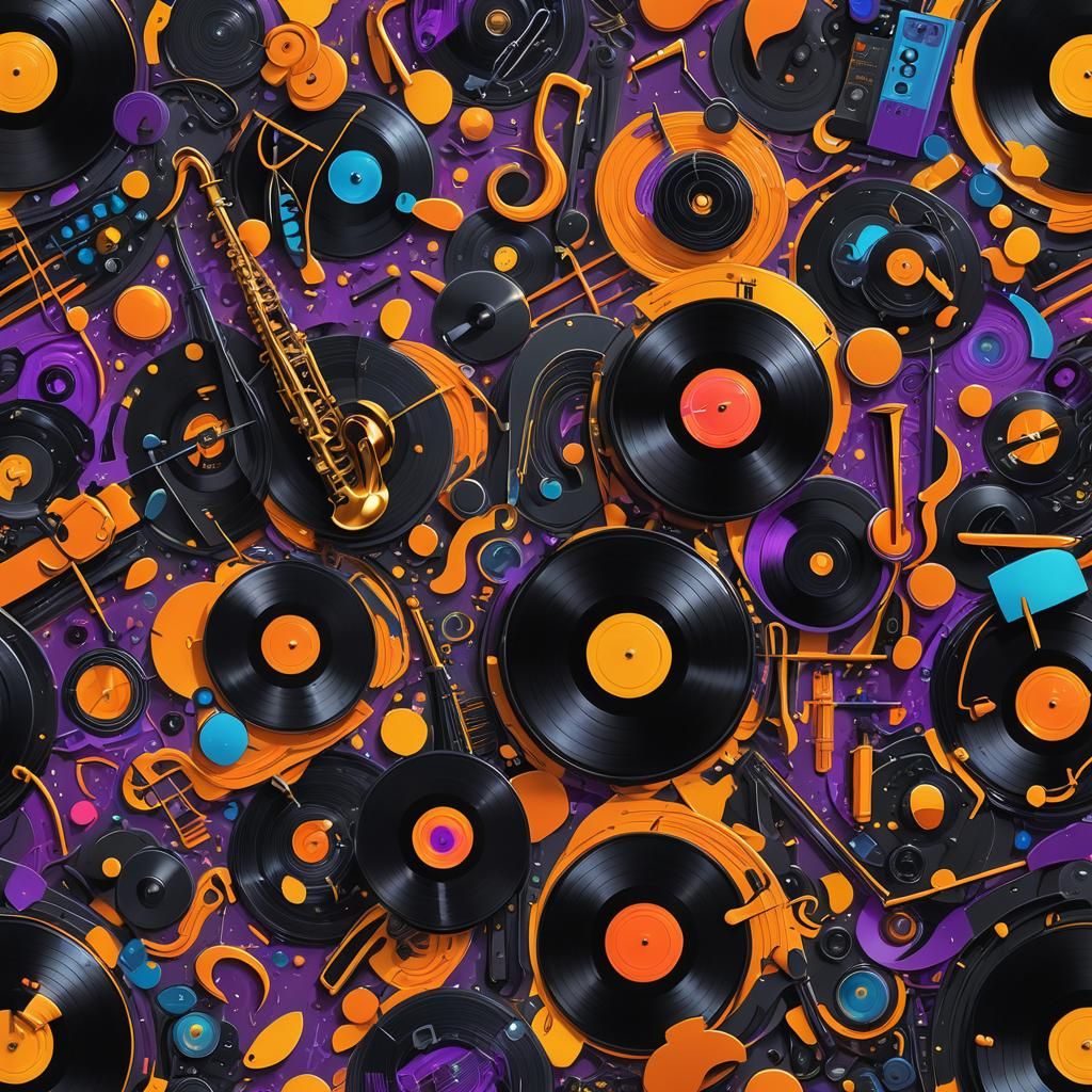 Jazz House Concept Art with Vinyl and Neon Lights