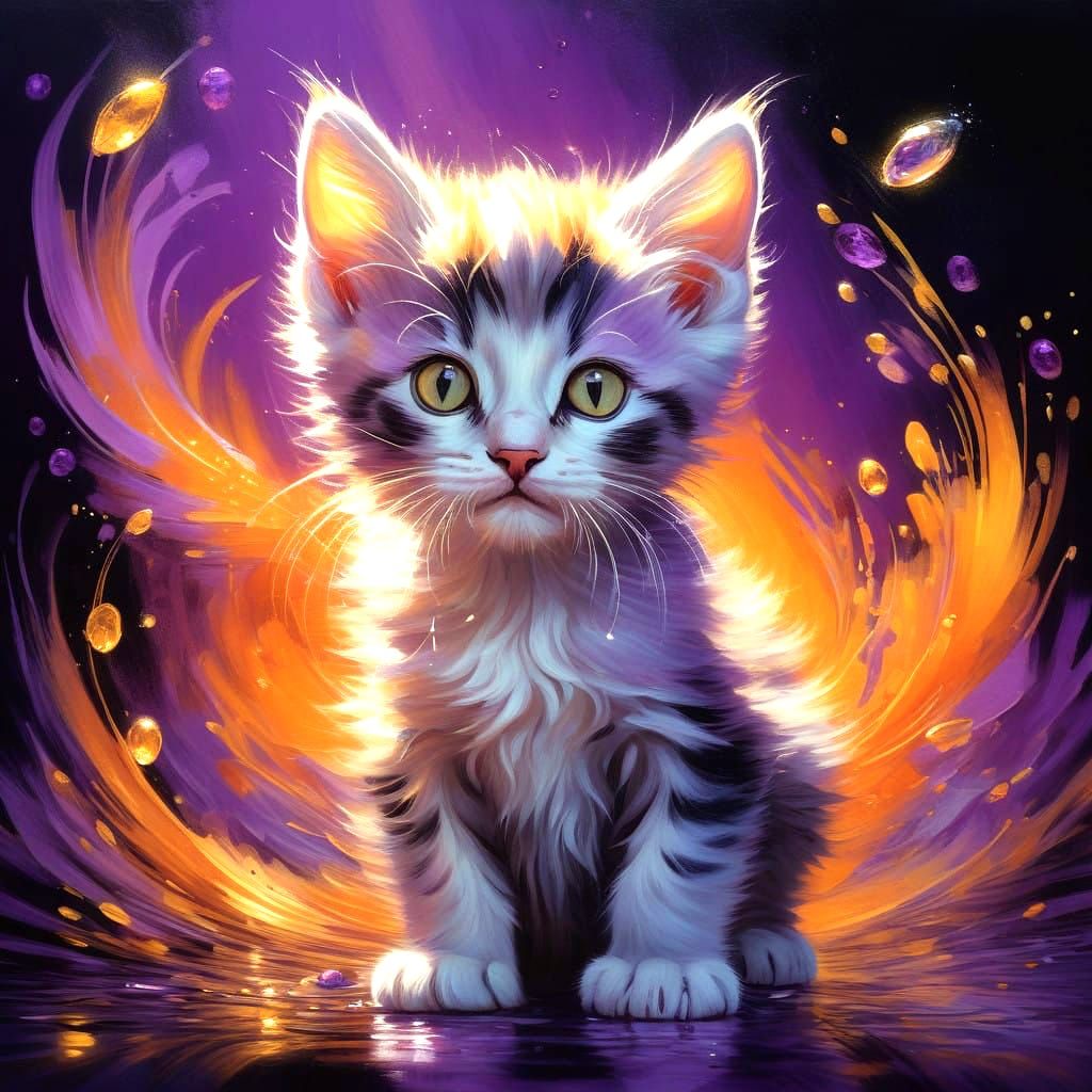 Vibrant Whimsical Kitten with Glowing Antennae