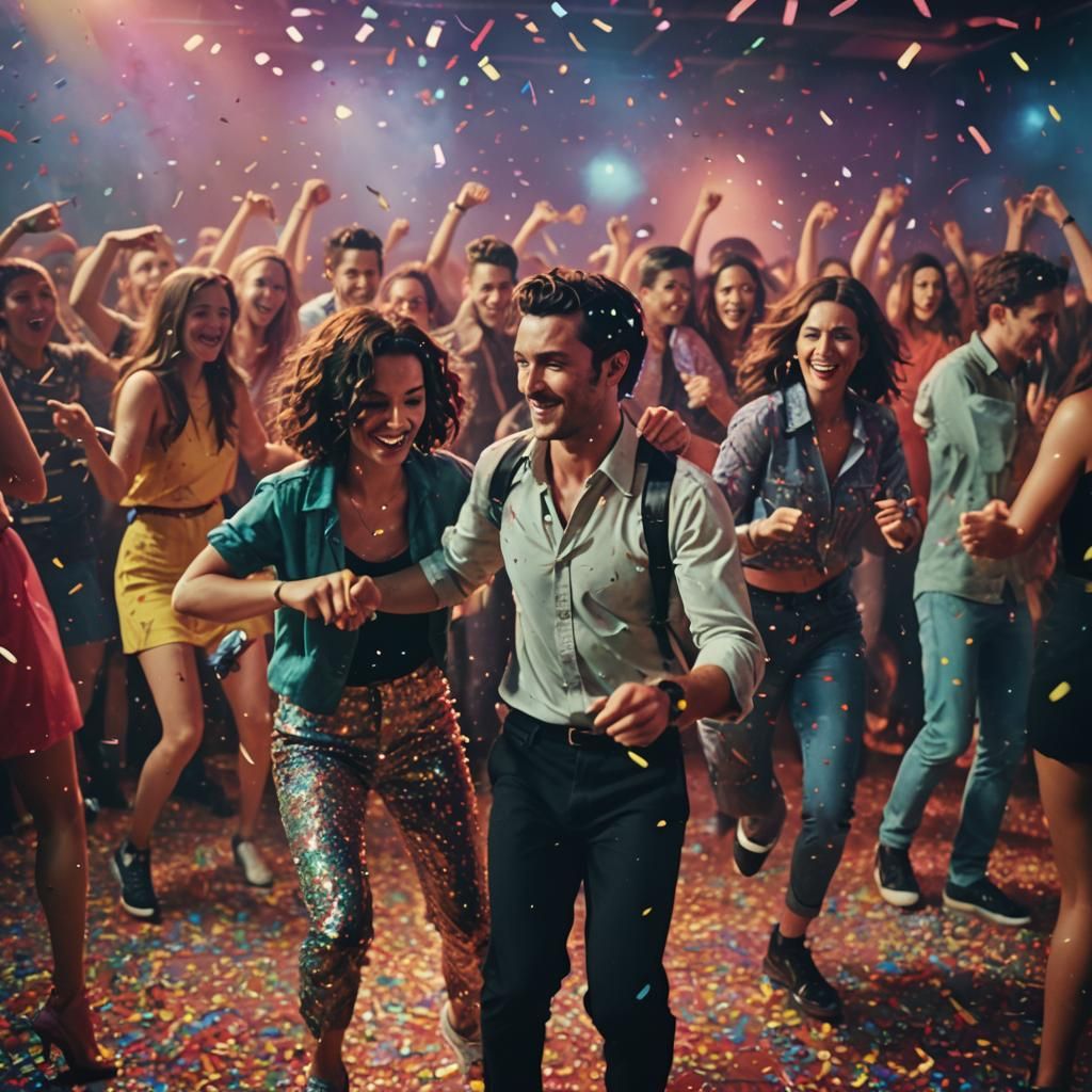Energetic Dance Floor Scene in Cinematic Style
