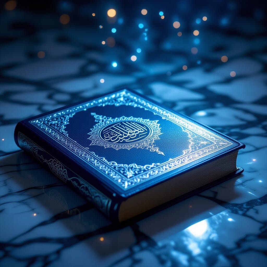 Glowing Quran on Marble with Silver Calligraphy