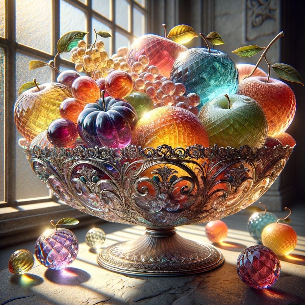 Crystal Fruits in Filigree Bowl, High Dynamic Range Style