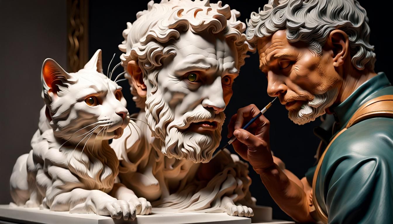 Sculptor and Cat: A Hyperrealistic Masterpiece