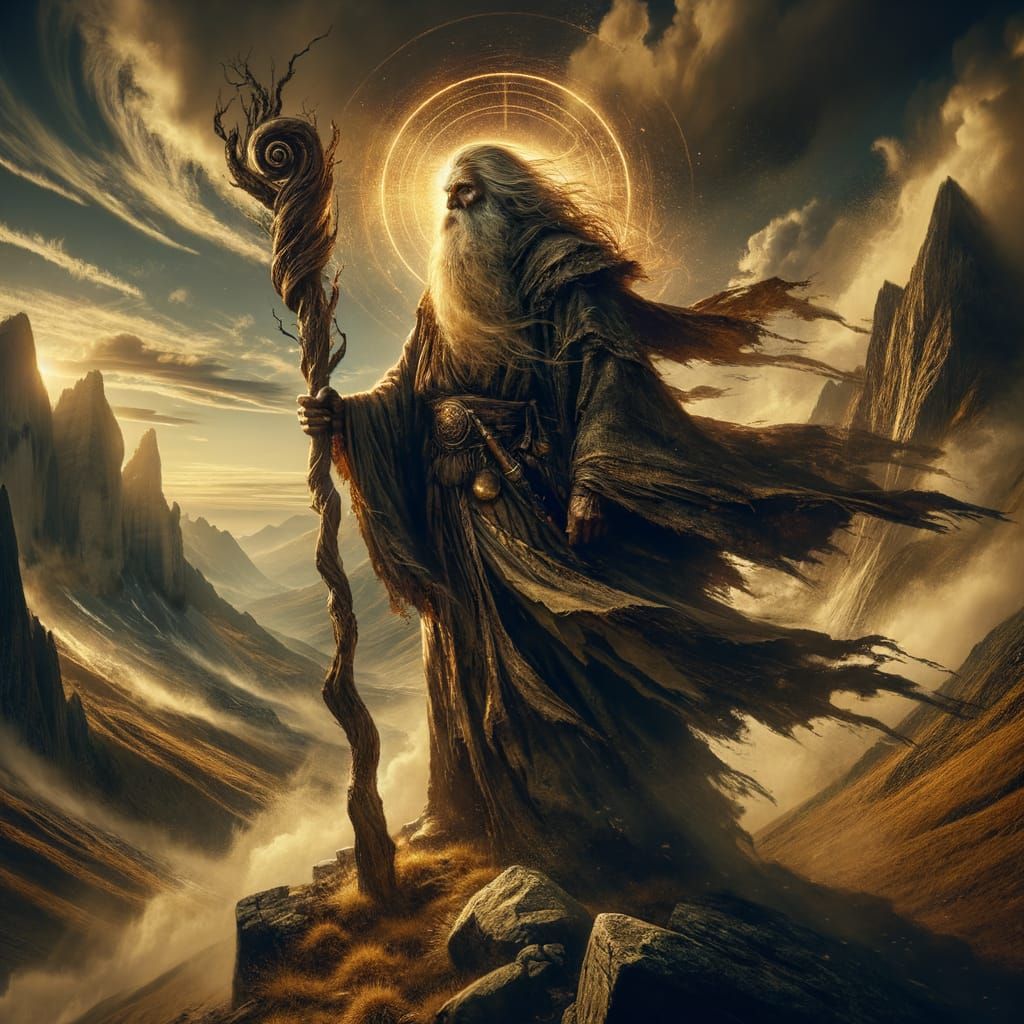 Ancient Sage Embodies Wisdom in Ethereal Golden Glow