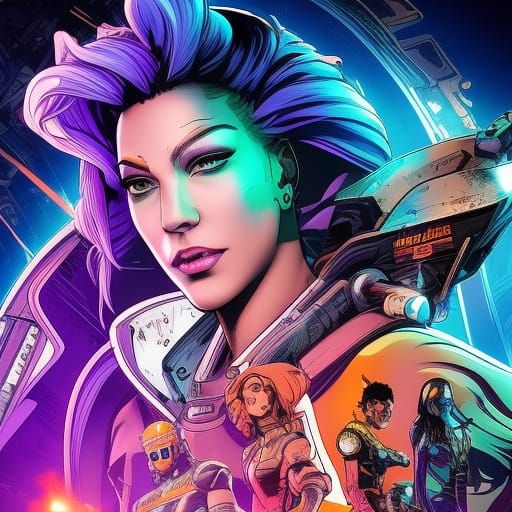 Cyberpunk Vaporwave Space Pirate Captain in Inkpunk Style