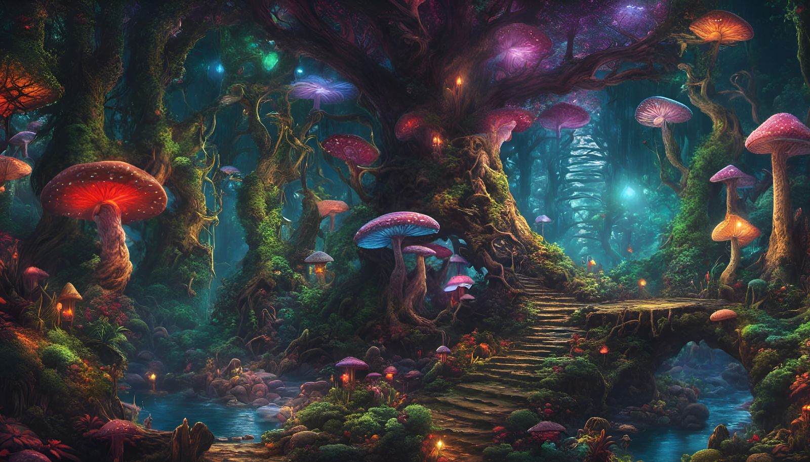 Psychedelic Fungal Jungle City in Dark Fantasy Style