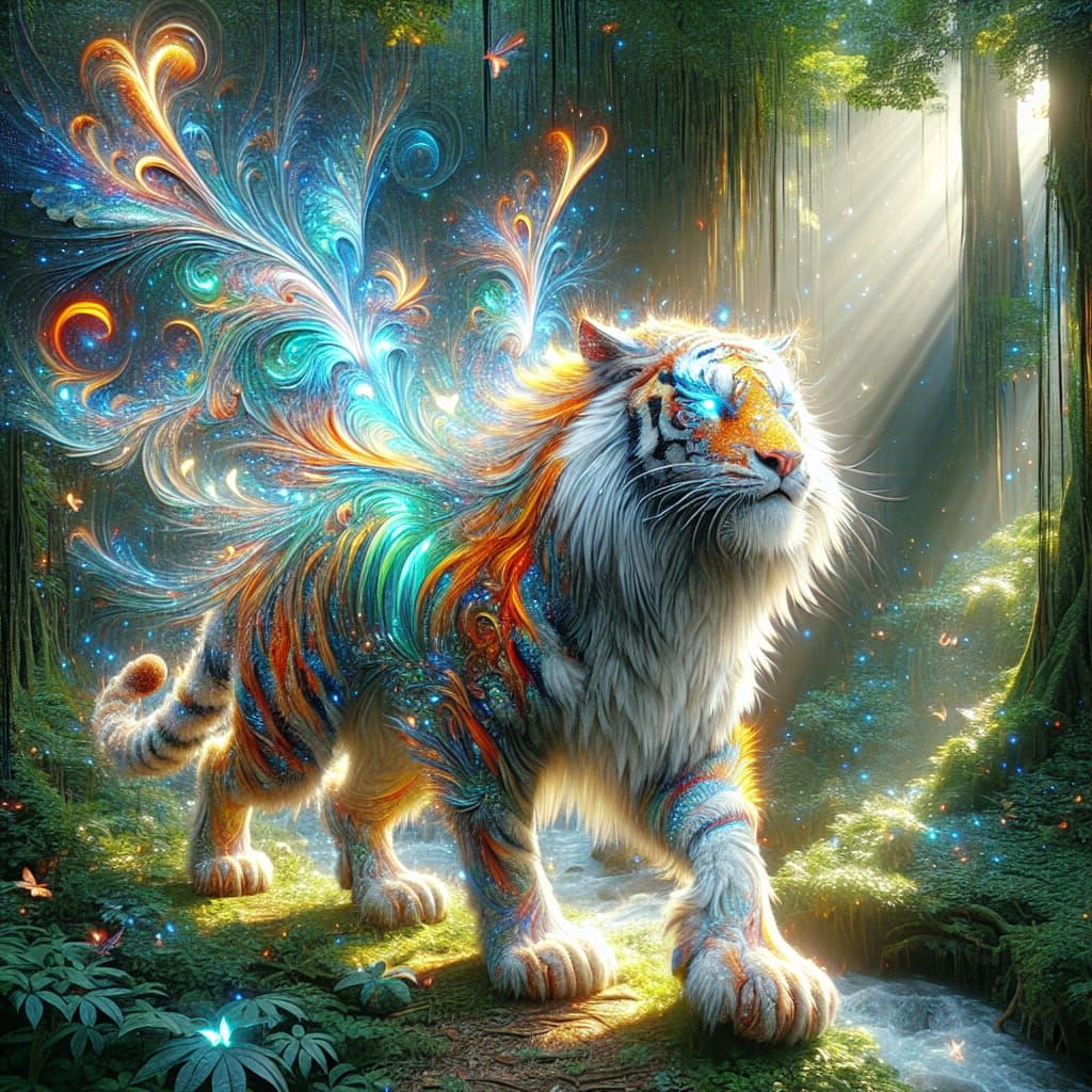 Mythical Tiger Radiates Ethereal Beauty in Vibrant Chinese-I...