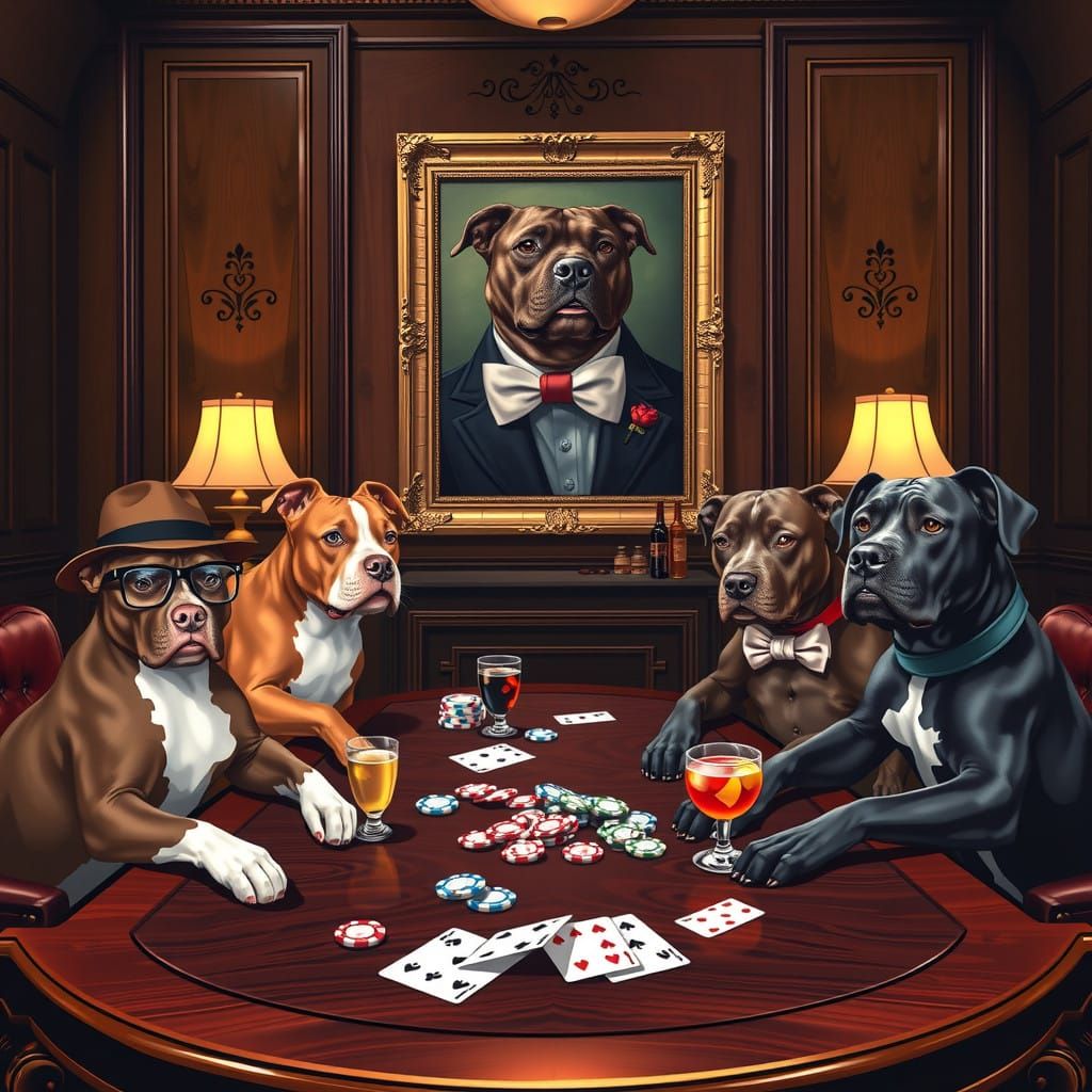 Playful Pitbulls Gather for a Night of Poker and Friendship