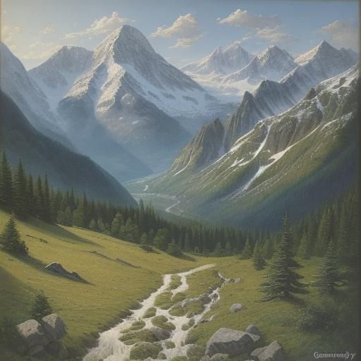 Mountains Inspired by Sound of Music, Oil Painting