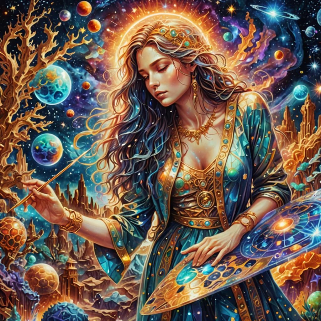 Holographic Astral Cosmic Story Illustration in Mixed Media