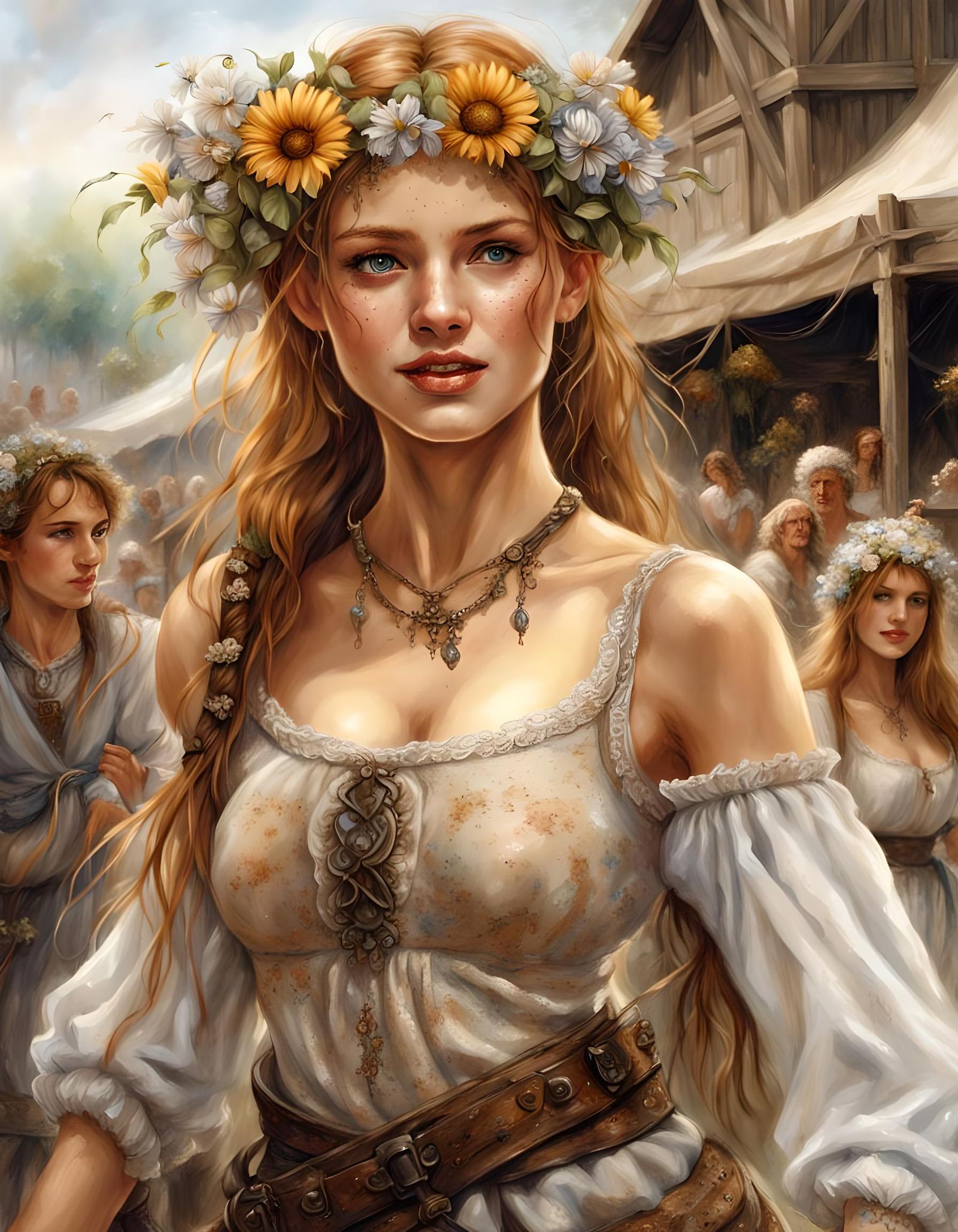 Freckled Girl Dancing at Medieval Fair