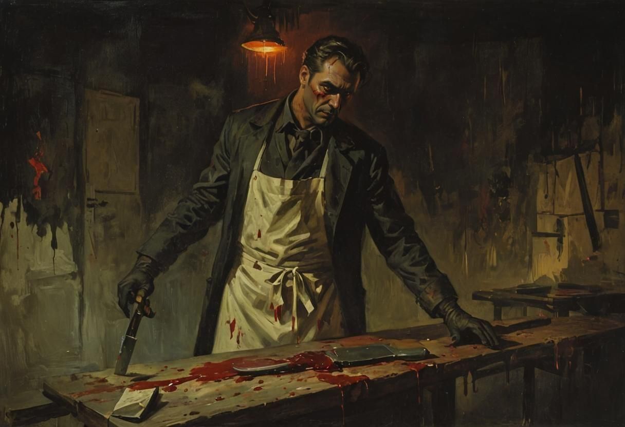 Noir Butcher with Cleaver in Dark Night