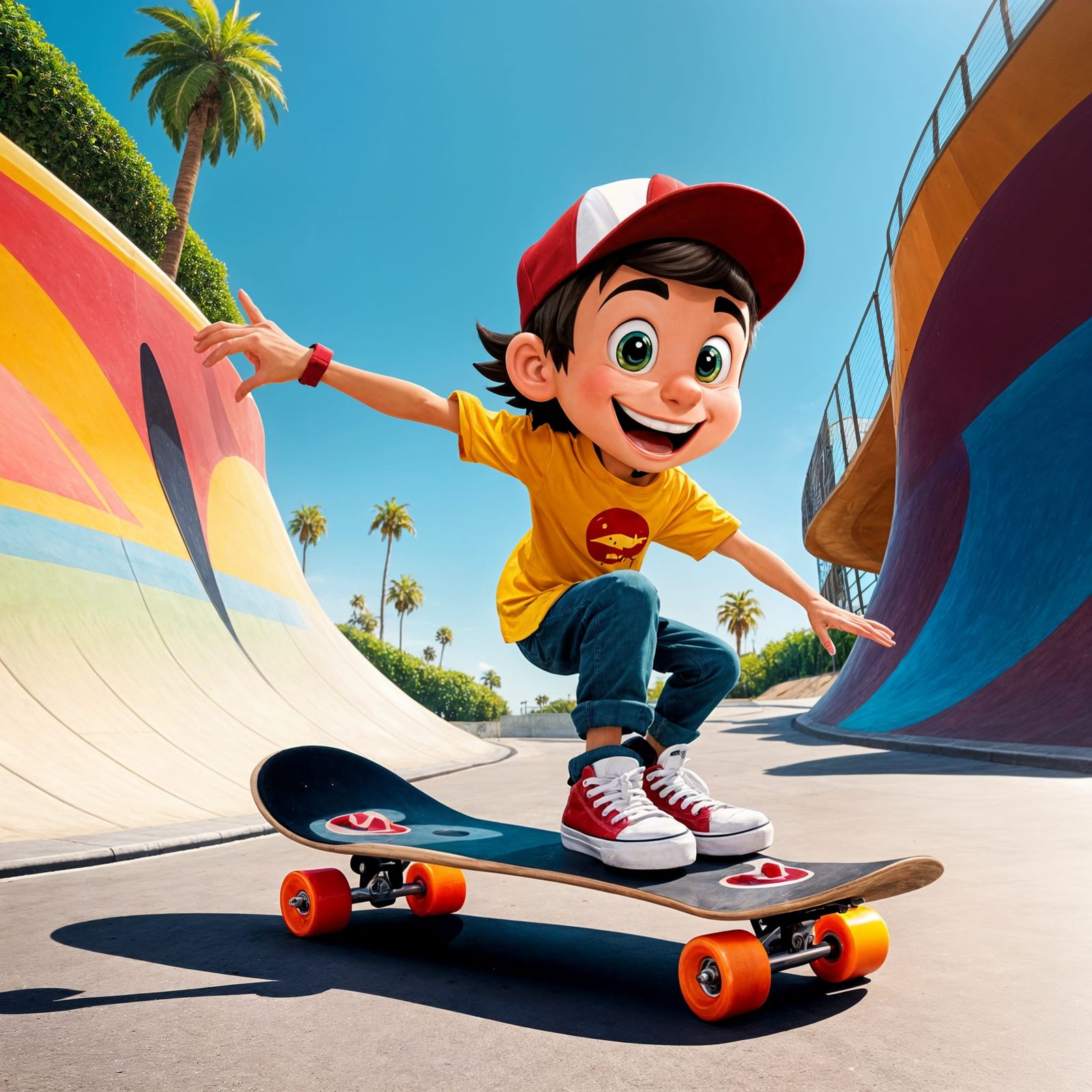 Cartoon Character on Skateboard
