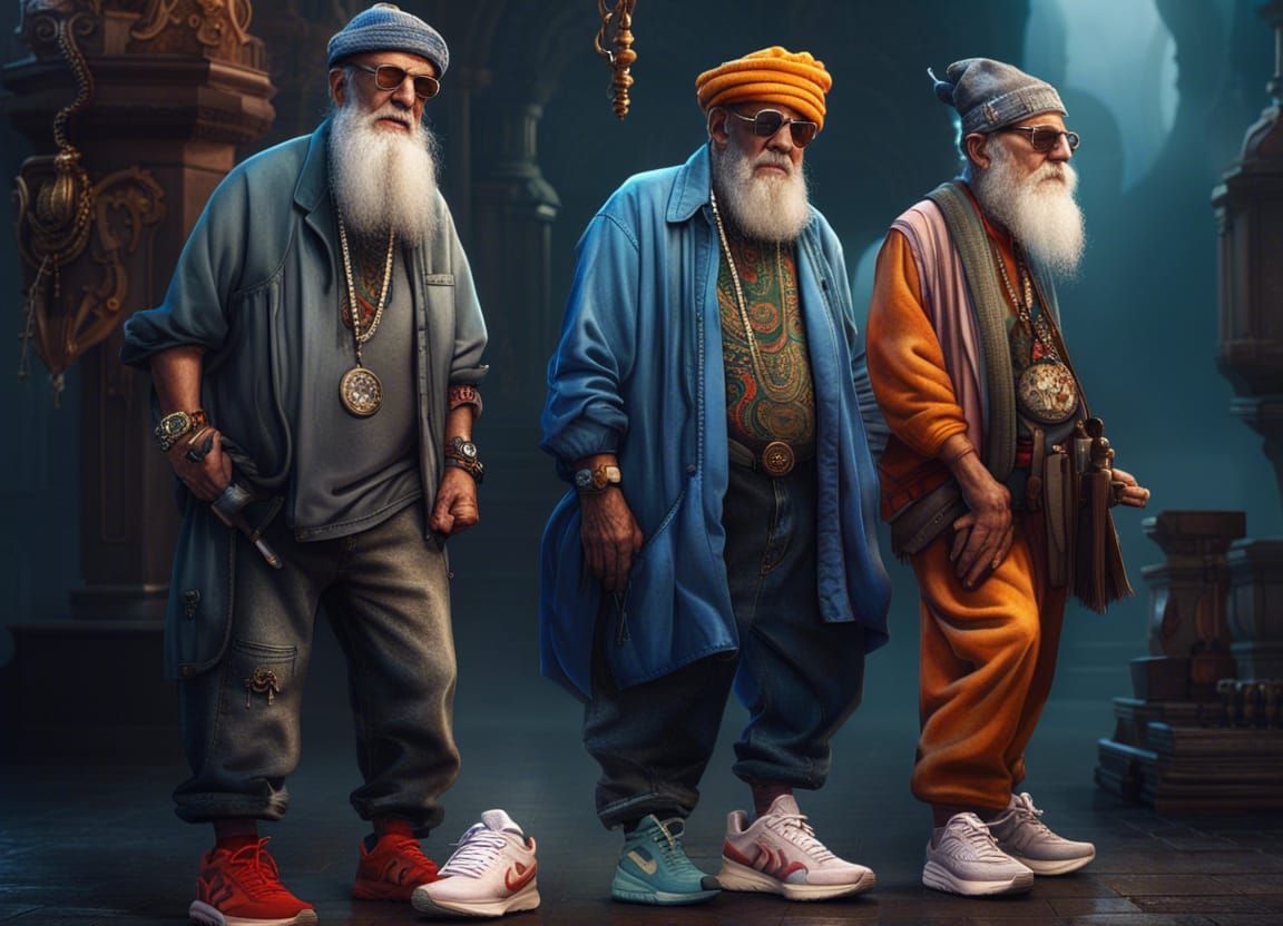 Fantastical Matte Painting of Three Stylish Old Men