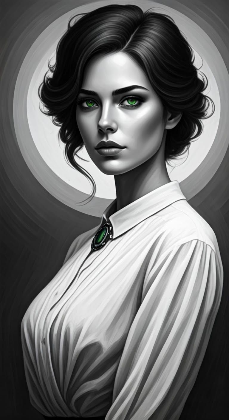 Elegant Woman in Black and White Art Nouveau Style