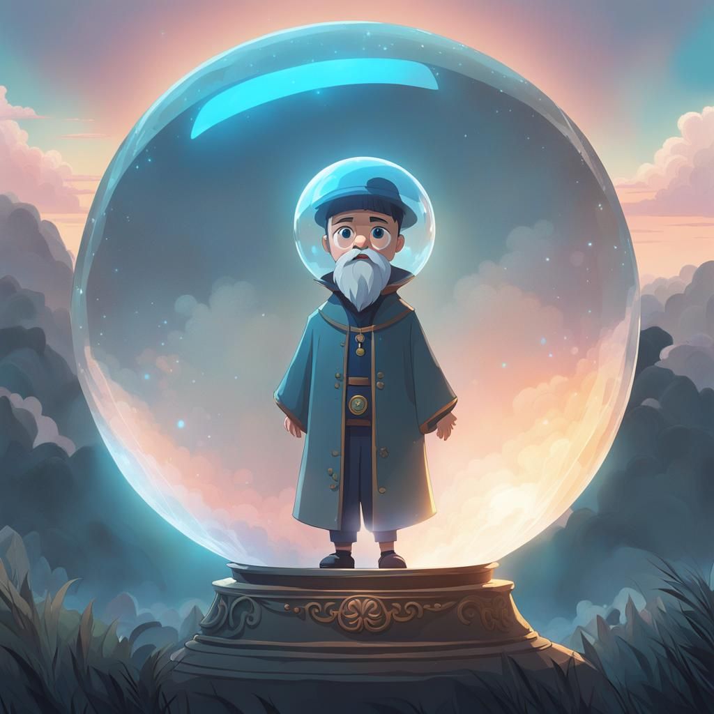 Worried Crystal Ball Character in Miyazaki Style