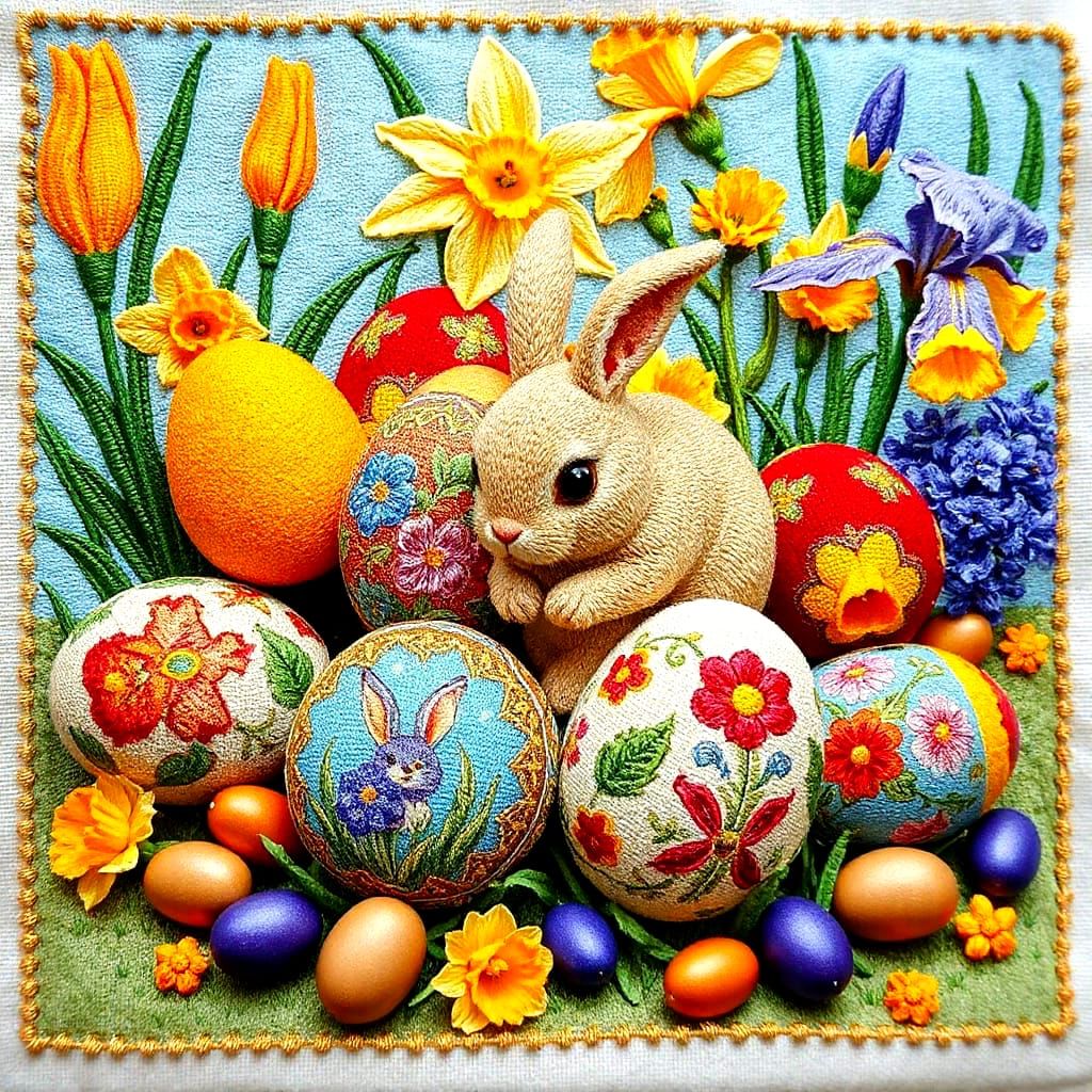 Vibrant Easter Tapestry in Ukrainian Folk Style