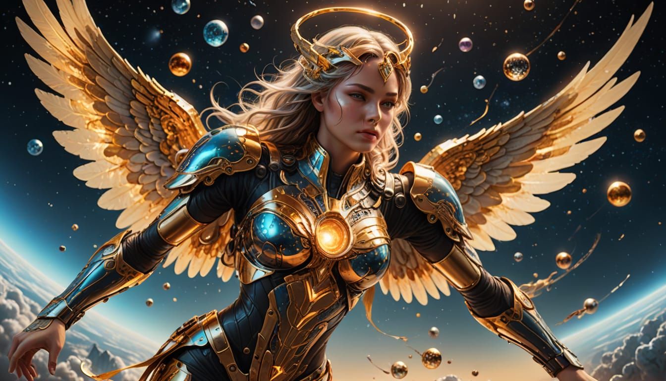 Futuristic Warrior Angel Floating in Space as Digital Art
