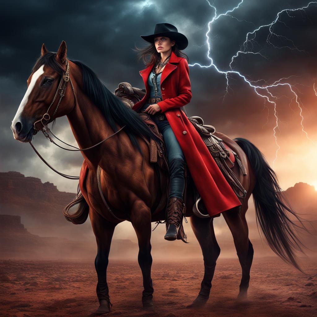 Western Outlaw in Desert Lightning Storm