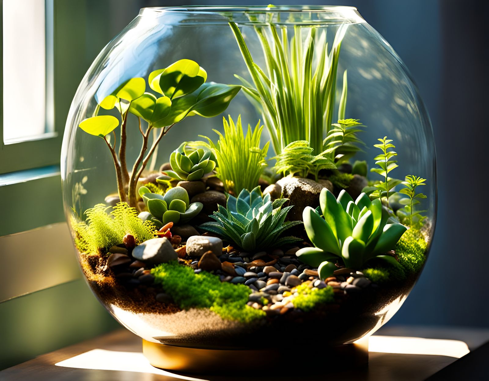 Sunny Terrarium with Lush Greenery