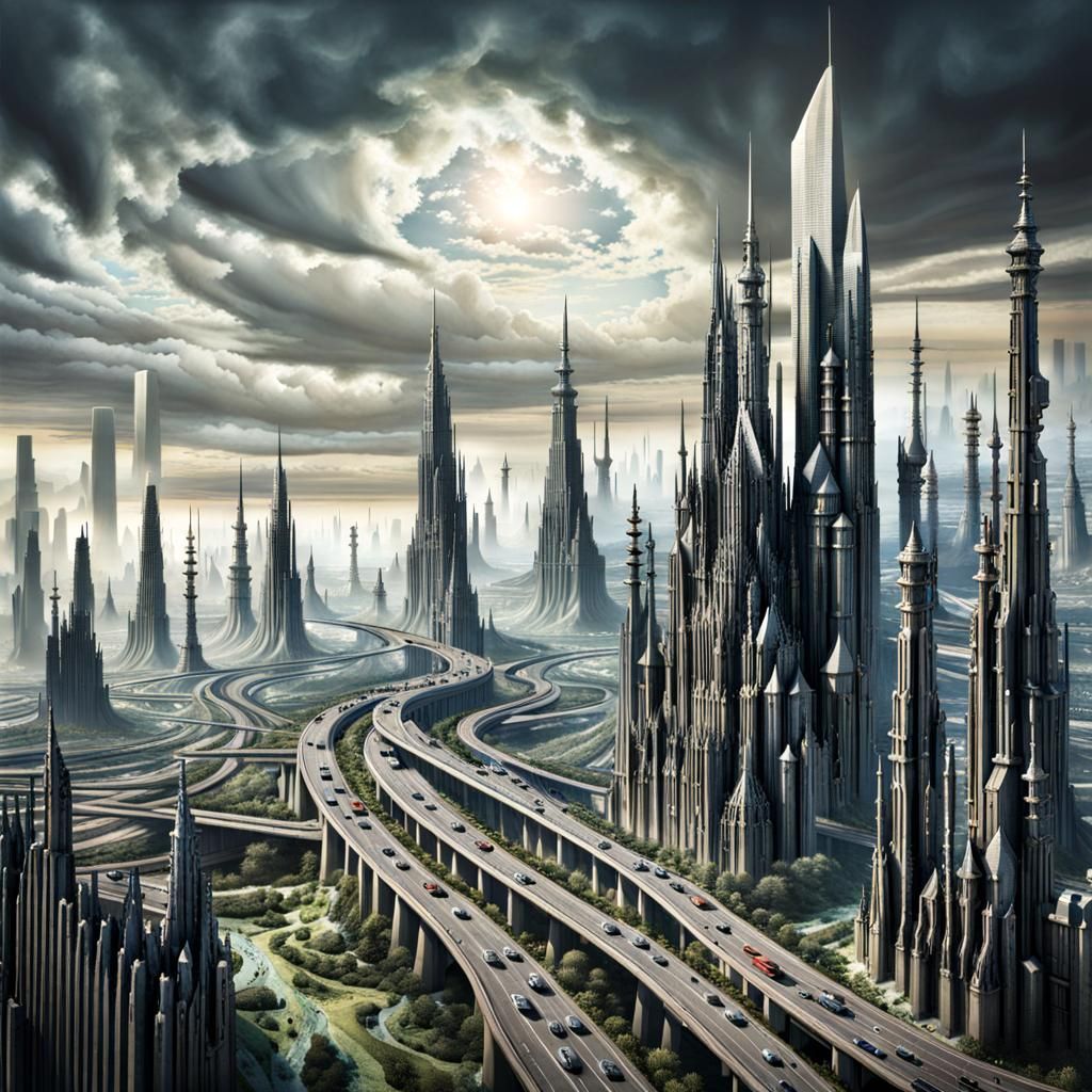 Dystopian Highway to Wasteland City, Year 2040