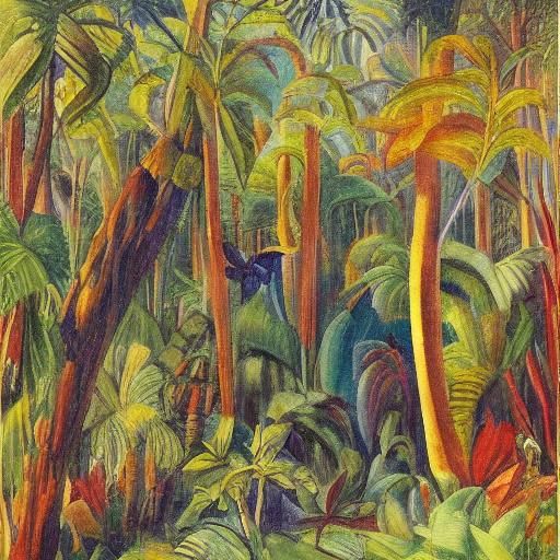 Fantasy Rainforest Scene: Impressionistic and Baroque Fusion
