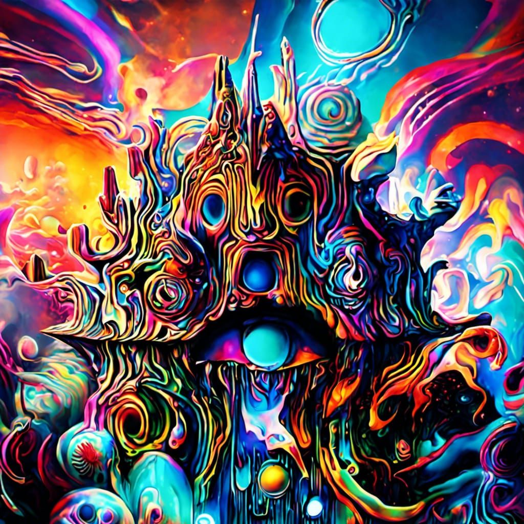 Psychedelic Mushroom Trip: Holographic Cosmic Illustration