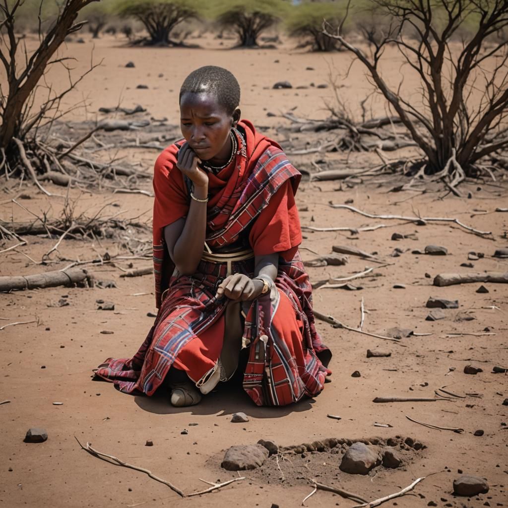 Masai Girl in Barren Landscape